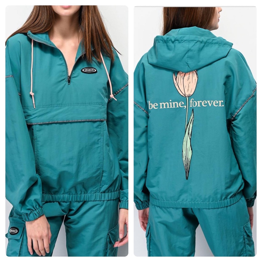 BSR by Samii Ryan Pullover Hooded Bad Habits Jacket Be Mine Forever Green Small